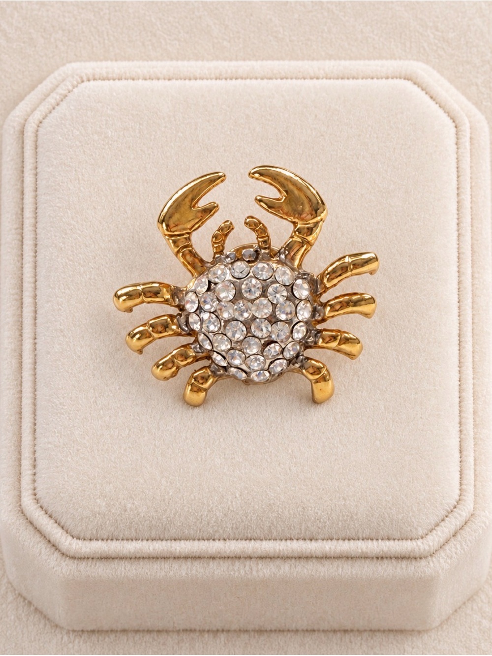 Crab Rhinestone Pin Brooch Gold Tone Jewelry